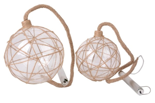 LED-Ball Glas m. Jute z. Hängen m. Timer - D12cm