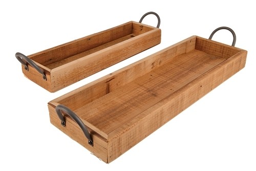 Tablett Holz rechteckig S/2 40x12/50x16cm