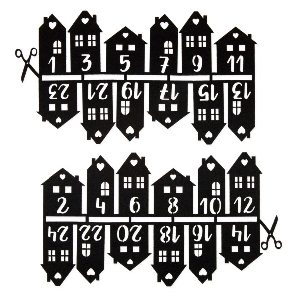 Filz Adventskalender-Häuser 5-6,5cm