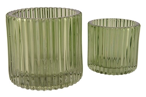 Glas Teelicht Stripes D9,5xH9cm