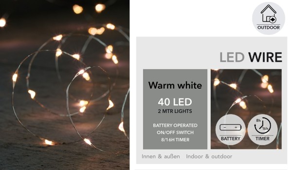 LED Silberdraht 40L L2m (Timer/3xAA/IP44/Outdoor)