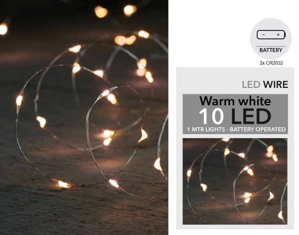 LED Silberdraht L1m 10LED (Indoor/2xCR2032/IP20)