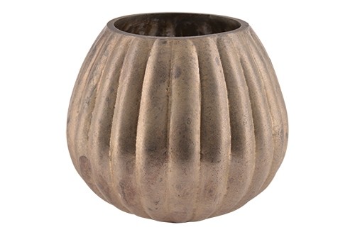 Vase Glas bauchig mit Rillen D12xH11cm
