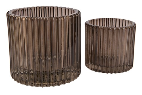 Glas Teelicht Stripes D7xH6,5cm