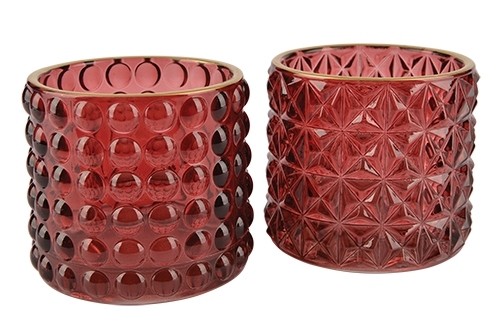 Teelicht 2Mod m. goldenem Rand D9,5xH8,5cm