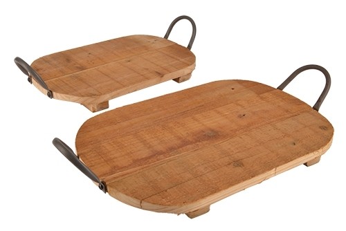 Tablett Holz oval S/2 30x21/36x25cm