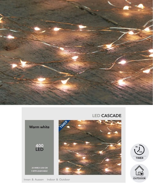 LED Cascade 400LED 20xL2m (Timer/Outdoor/Dimmer)