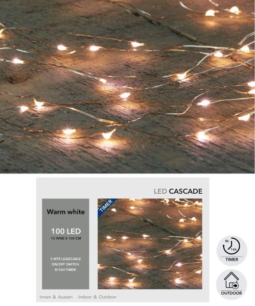 LED Cascade 100LED 10xL1m (Timer/Outdoor/Dimmer)