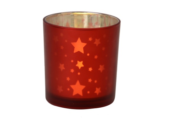 Teelichtglas Sternenfunkeln D7.5xH8cm