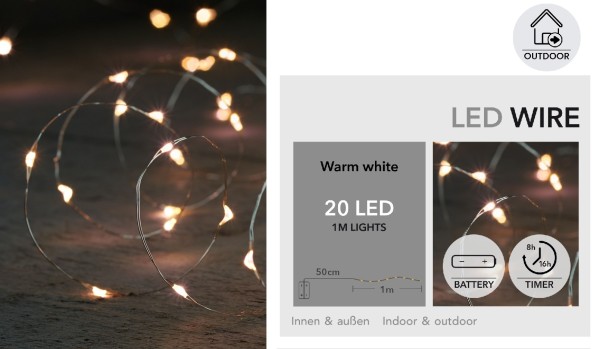 LED Silberdraht 20L L1m (Timer/3xAA/IP44/Outdoor)
