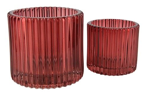 Glas Teelicht Stripes D7xH6,5cm